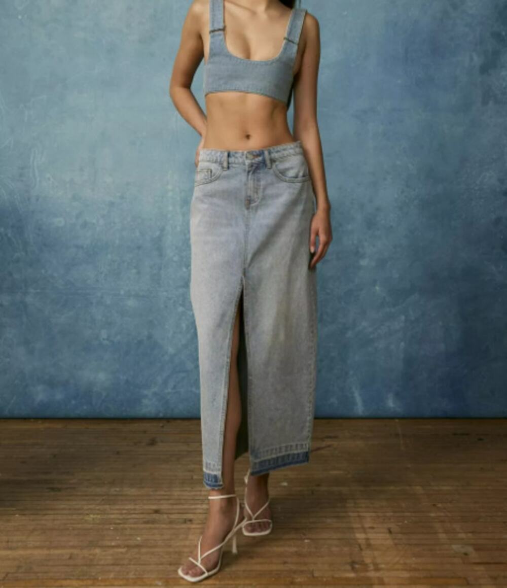 BDG  Urban Outfitters Mandi Denim Maxi Split Skirt Raw Hem SMALL